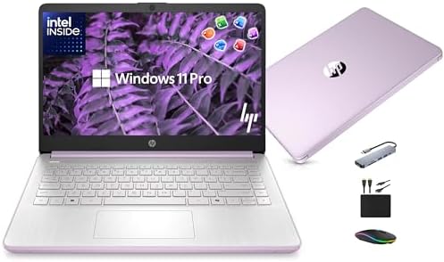 HP 14” Laptop Ultra-Portable Computer 2026 Student Business, MS Office, Copilot AI, Intel 4-Core CPU, 4GB RAM, 628GB Storage (128GB UFS+500GB Ext), Long Battery, MaxsolAccessory, Win 11 Pro, Lavender