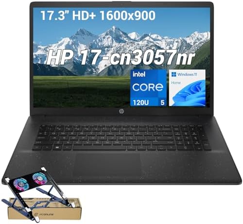 HP 17.3" HD+ Laptop for Students & Remote Office Workers, Intel Core 5 120U 10-Core Processor up to 5.0 GHz, 16GB RAM, 512GB SSD, Webcam Shutter, Numeric Keypad, Wi-Fi 6, Black, w/PCO Laptop Cooler